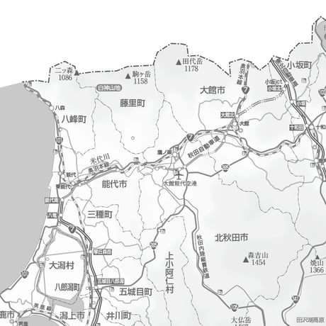 県別マップ　C県境カット秋田県白地図ダウンロード販売