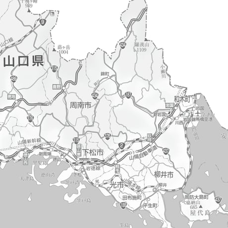 県別マップ　C県境カット山口県白地図ダウンロード販売