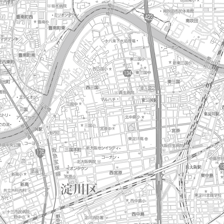 C大阪市淀川区1／25,000白地図タウンロード販売