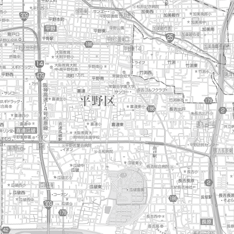 C大阪市平野区1／25,000白地図タウンロード販売