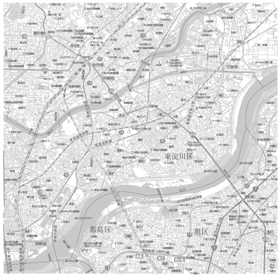 C大阪市東淀川区1／25,000白地図タウンロード販売 | 地図素材