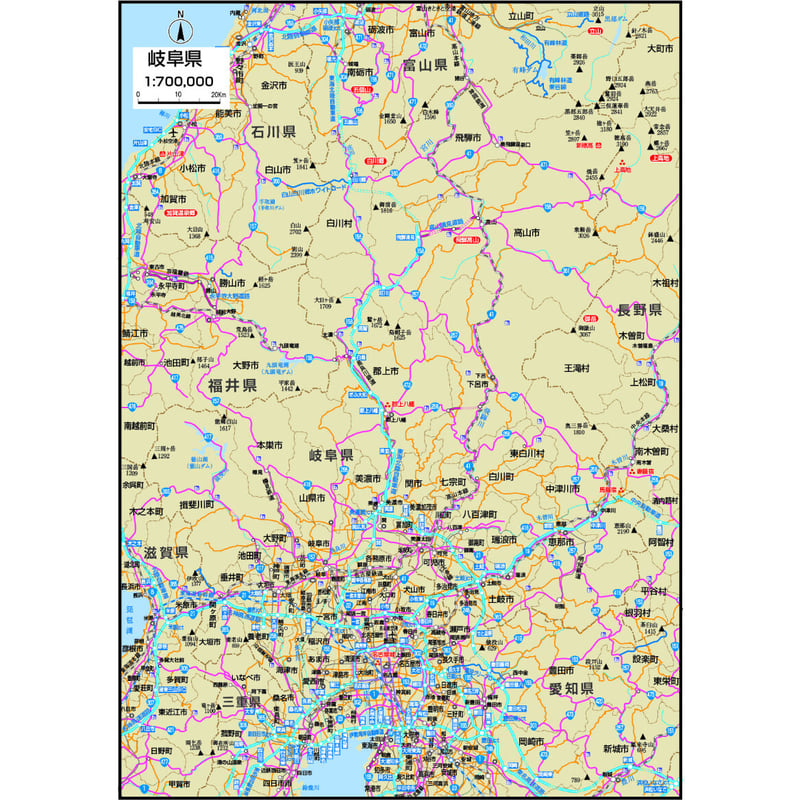 県別マップ B岐阜県地図ダウンロード販売 | 地図素材