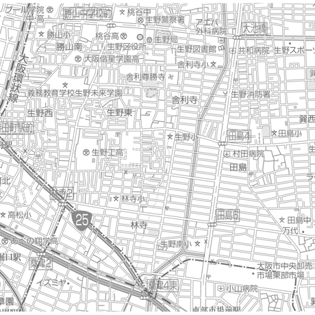C大阪市生野区1／25,000白地図タウンロード販売