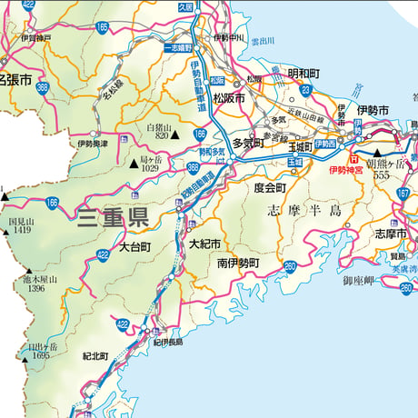 県別マップ　A県境カット三重県地図ダウンロード販売