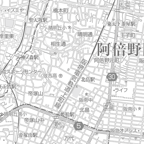C大阪市阿倍野区1／25,000白地図タウンロード販売
