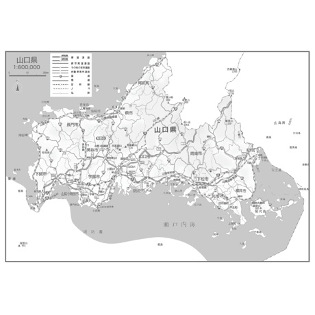 県別マップ　C県境カット山口県白地図ダウンロード販売