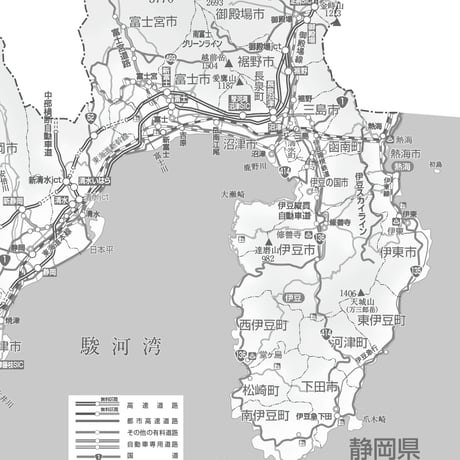 県別マップ　C県境カット静岡県白地図ダウンロード販売