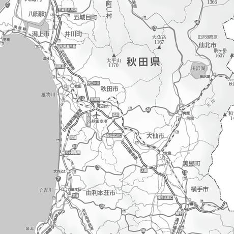 県別マップ　C県境カット秋田県白地図ダウンロード販売