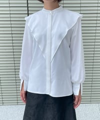 日本製 サステナブルケープカラーブラウス 長袖（ホワイト）
