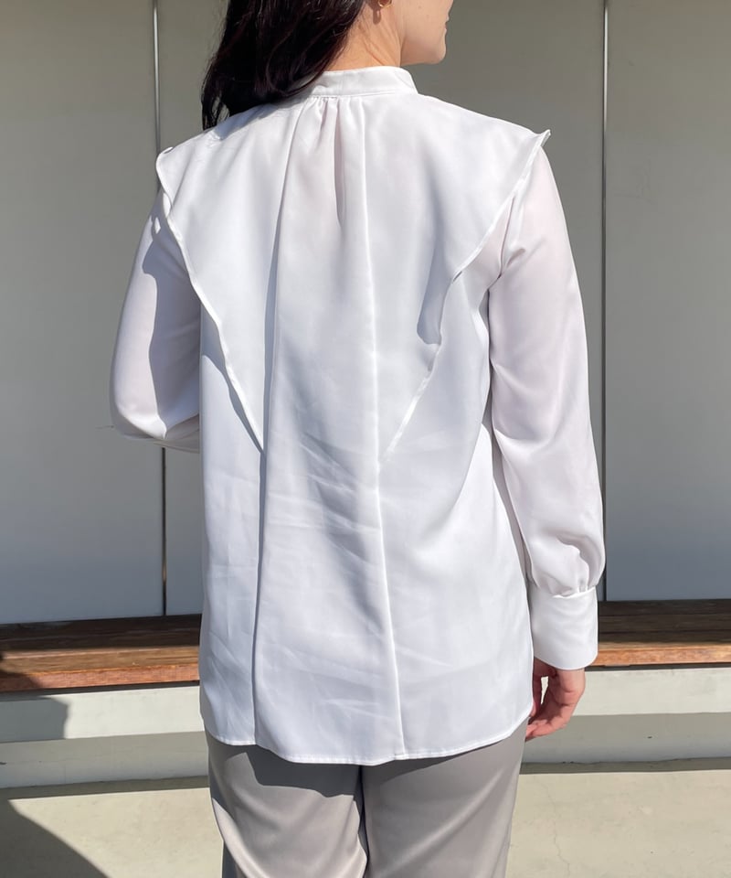 日本製 サステナブルケープカラーブラウス 長袖（ホワイト） | el