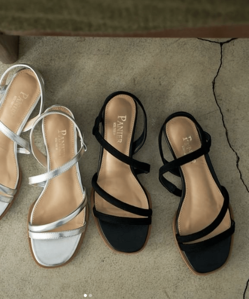ローヒール ストラップサンダル シルバー ベージュ<select> | el.Meray 