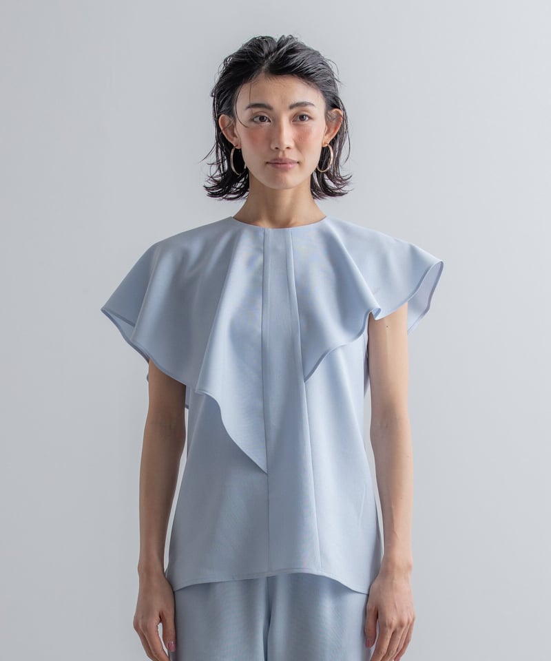 美品 2024SSリネンラッフル袖2wayブラウス nest Robe 【2024/定価2.4万】ネストローブ *リネンラッフル袖