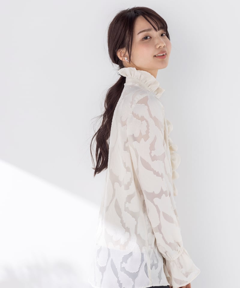 日本製 シフォンカットジャガード フリルブラウス | el.Meray 日本製 シフォンカットジャガード フリルブラウス | el.Meray