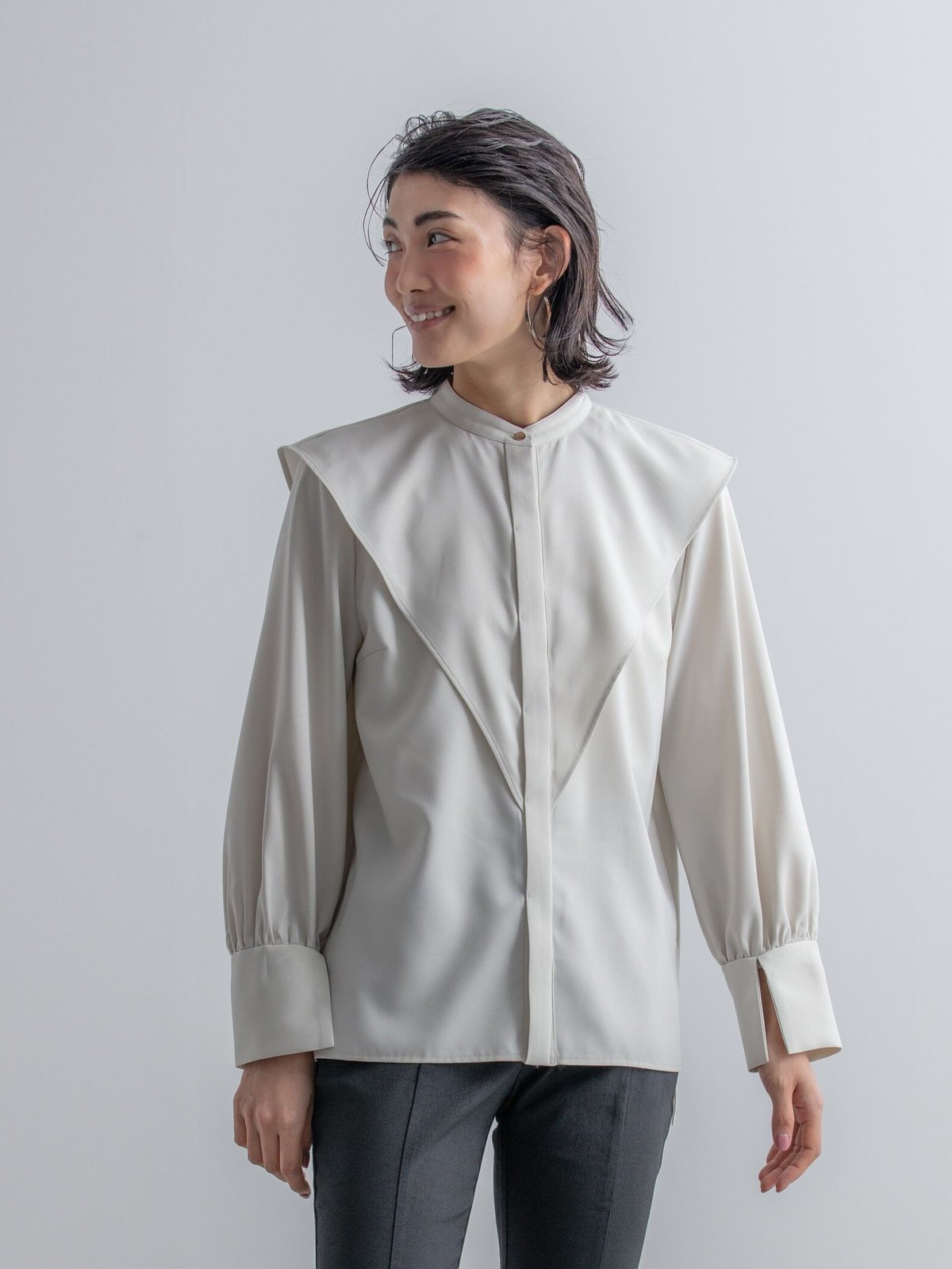 日本製 サステナブル ケープカラーブラウス 長袖 | el.Meray