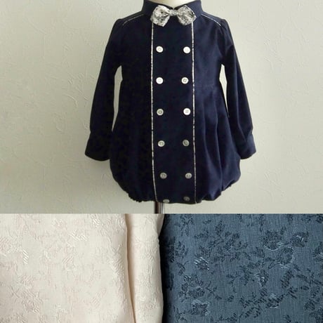 王子様ロンパース 【 花柄ジャガード / Navy・Cream 】
