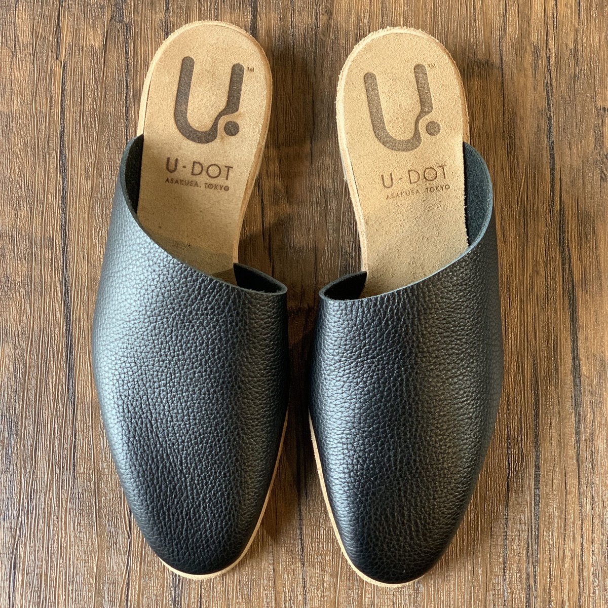 【argue×U-DOT】ミュール　シューズ　25cm U-DOT レザーミュール ブラック | LEATHER STYLE FAVOR