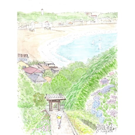 New//水彩画　鎌倉の海岸