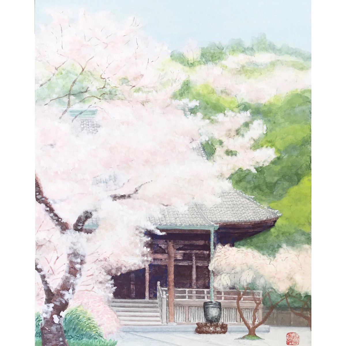 桜と寺院の日本画 fit=scale-down,w=1200