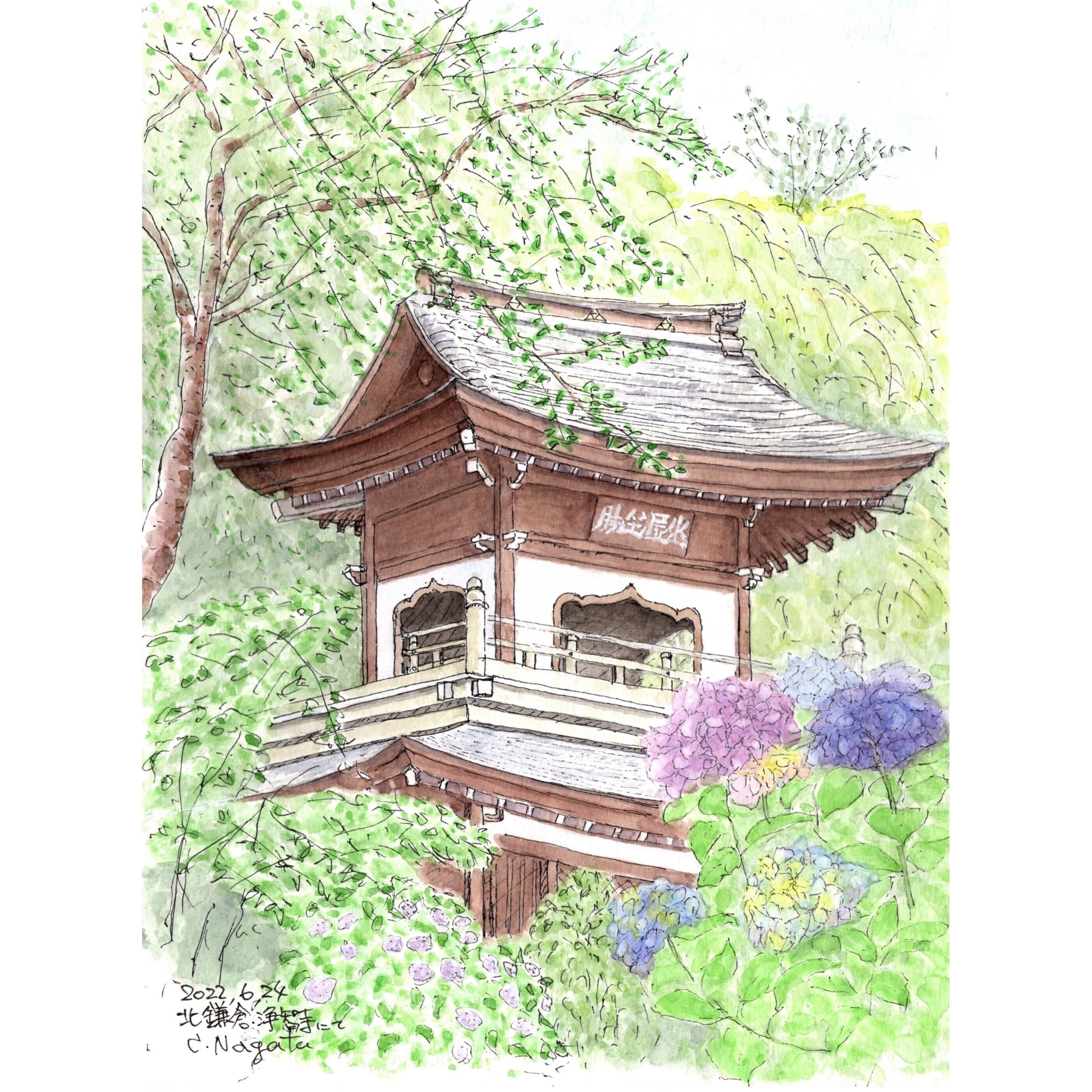 水彩画 (北鎌倉浄智寺)額縁付き original