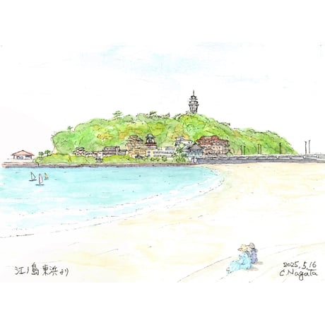 『江ノ島』絵画 江の島マニアック 古絵葉書 片瀬から見た江の島