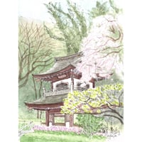 水彩画 (北鎌倉浄智寺)額縁付き New//水彩画 北鎌倉浄智寺の鐘楼門 | C.Nagata Gallery
