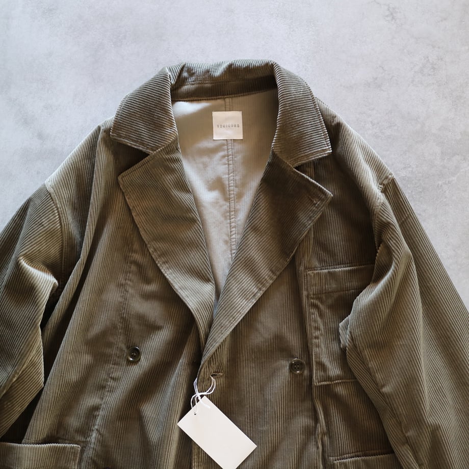 コットンワイドウエルコーディロイダブルブレストサックジャケット  