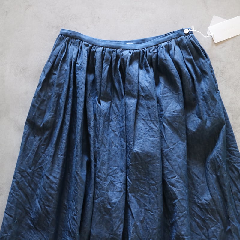 toujoursトゥジューデニムランダムプリーテッドマキシスカートサイズ2 6.5oz.オリジナルコットンデニムランダムプリーテッドマキシ