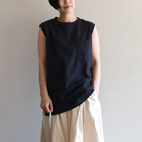 カリファルニアループウィラーコットンスリーブレスビッグポケットTシャツ／TOUJOURS