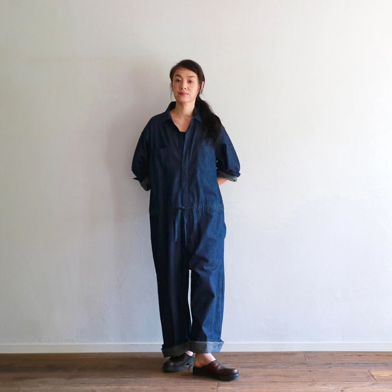 8oz.ワークデニムルーズフィットストリングオールインワン／TOUJOURS