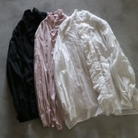 スーパーファインカウントコットンバンドカラービショップスリーブラッフルシャツ／TOUJOURS