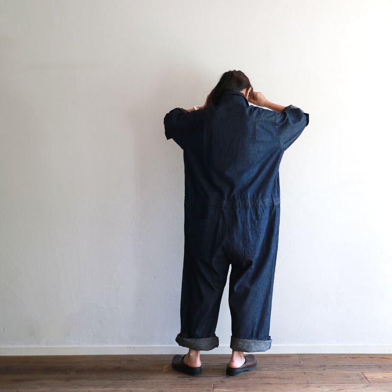 8oz.ワークデニムルーズフィットストリングオールインワン／TOUJOURS