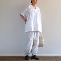 リンクルコットンペーパーオープンカラーショートスリーブフリルシャツ／TOUJOURS