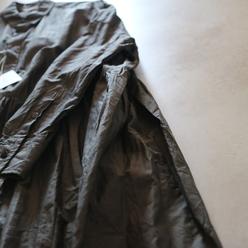 コットンシルクフェイルランダムプリーテッドバギーシャツドレス