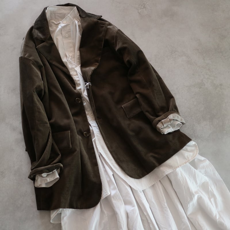 コットンワイドウエールコーディロイオーバーサイズ1＋2ボタンサック