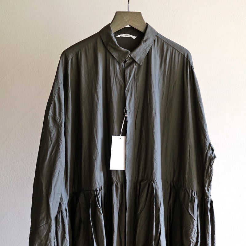 コットンシルクフェイルランダムプリーテッドバギーシャツドレス