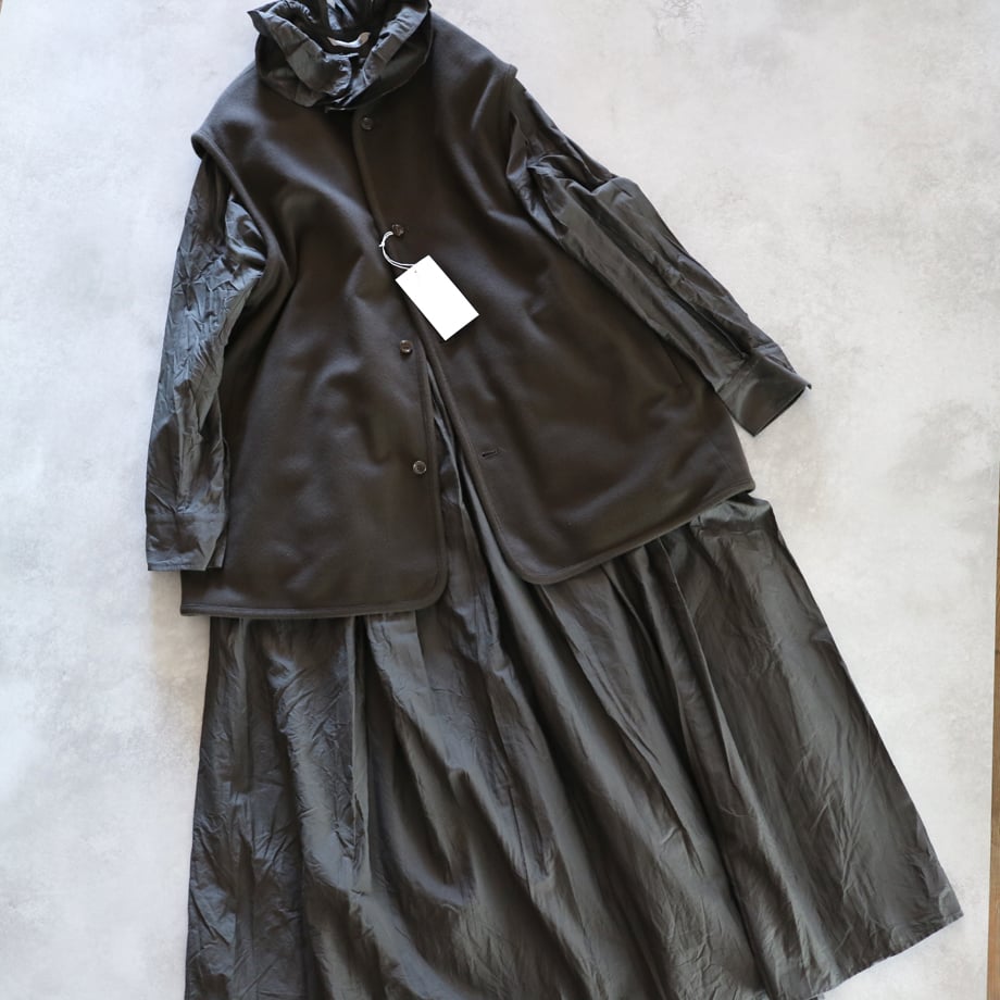 コットンシルクフェイルランダムプリーテッドマキシスカート／TOUJOURS