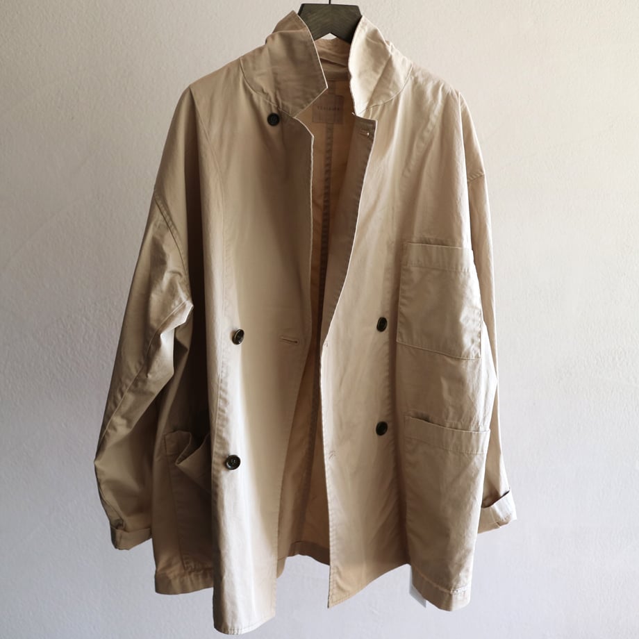 24AW TOUJOURS トゥジュー　ダブルブレストサックジャケット 白 TOUJOURS トゥジュー ガーメントダイコットン ストレッチギャバジン