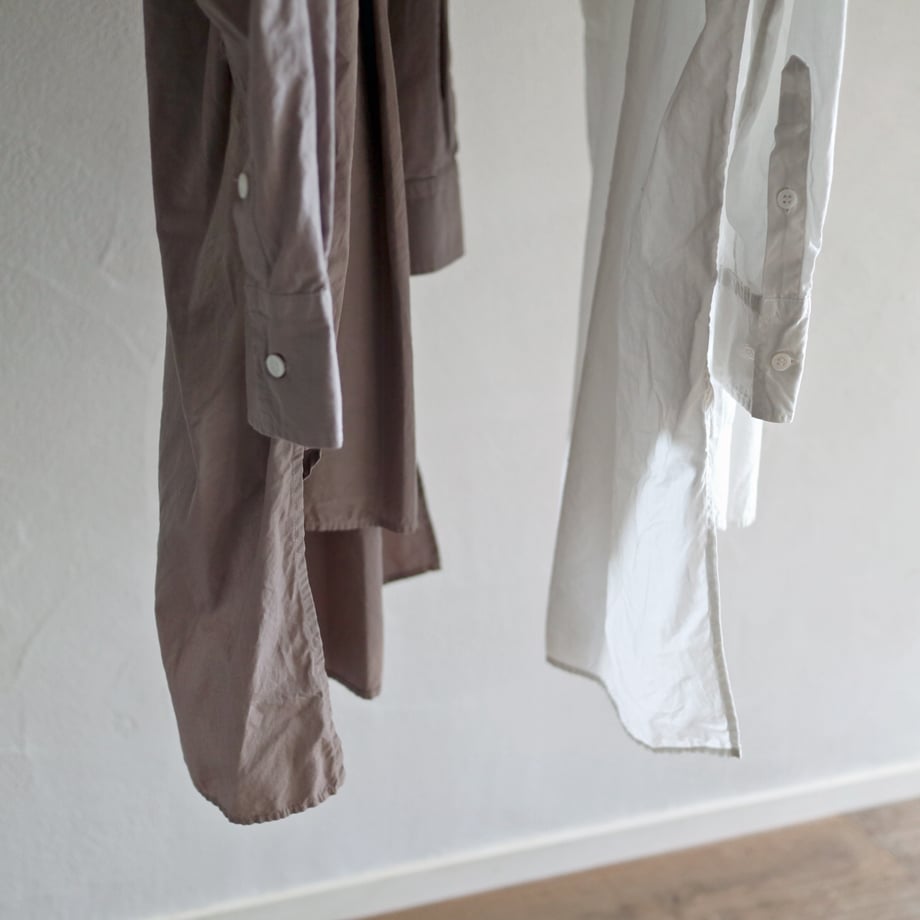 ガーメントダイオーガニックコットンポプリンタキシードロングシャツ