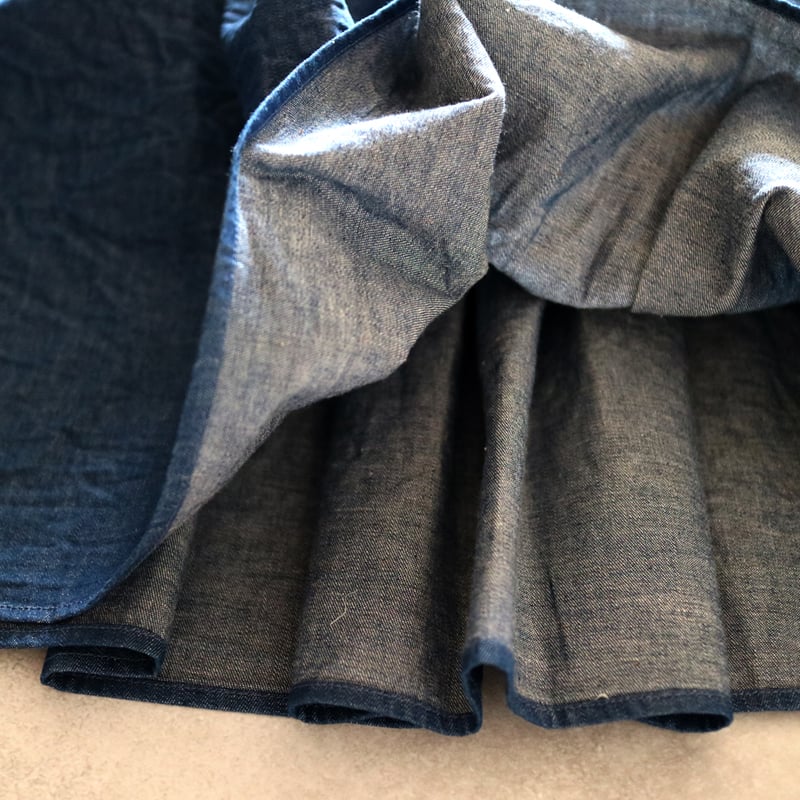 toujoursトゥジューデニムランダムプリーテッドマキシスカートサイズ2 6.5oz.オリジナルコットンデニムランダムプリーテッドマキシスカート