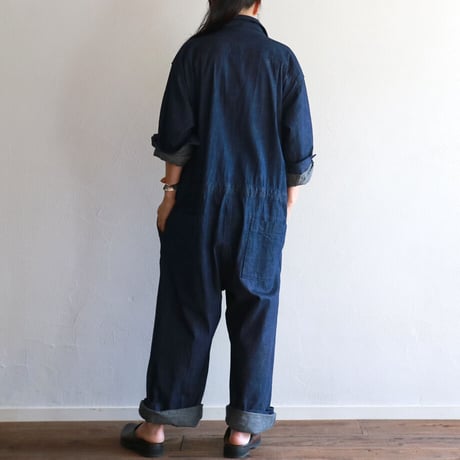 8oz.ワークデニムルーズフィットストリングオールインワン／TOUJOURS