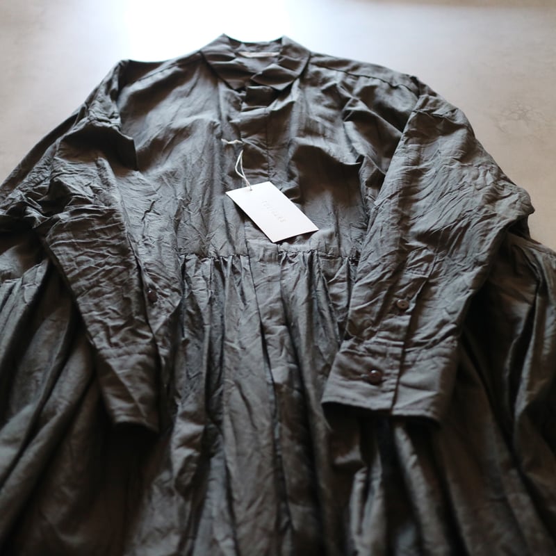 コットンシルクフェイルランダムプリーテッドバギーシャツドレス