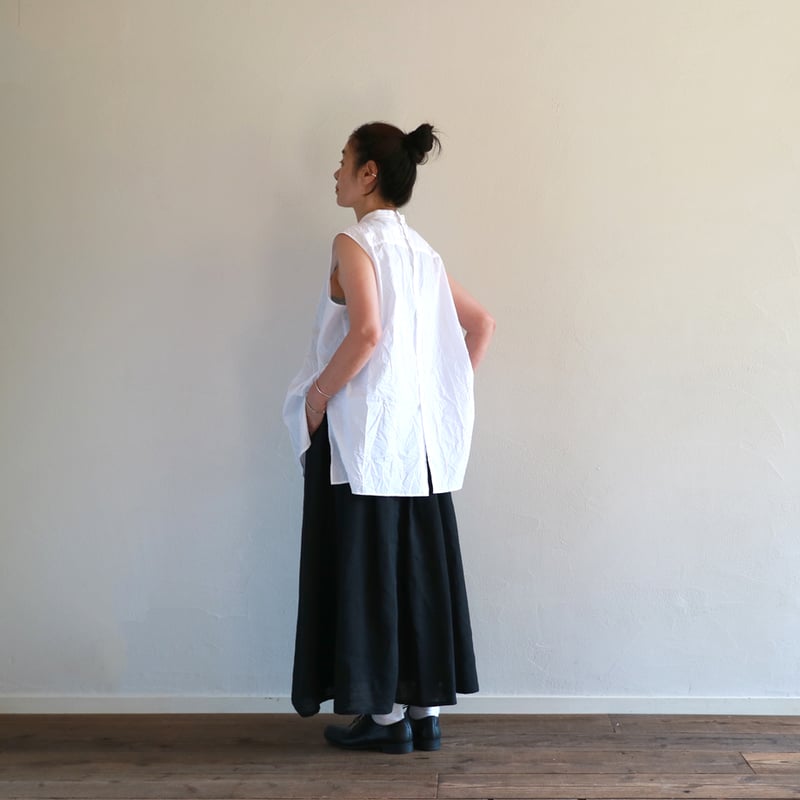 オーダーメイド　リネンのタックスカート　黒　ロング丈 デンズリーリネンタックロングスカート／R&D.M.Co- | ovede