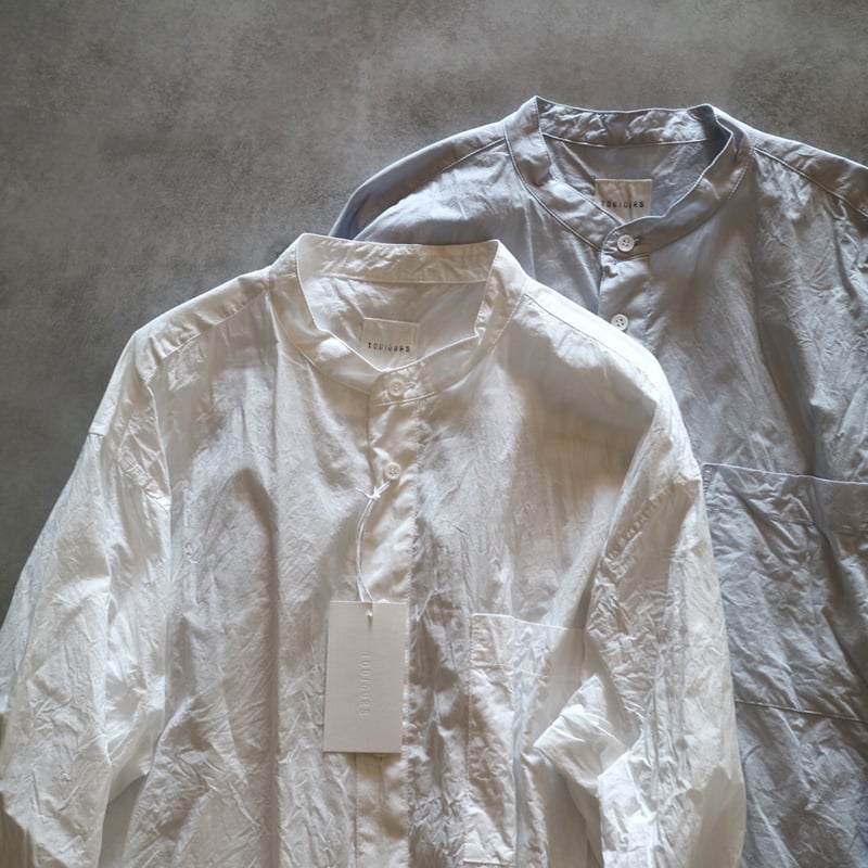 TOUJOURS シルクコットンバンドカラーシャツ Toujours | クラシックバンドカラーシャツ 2colors