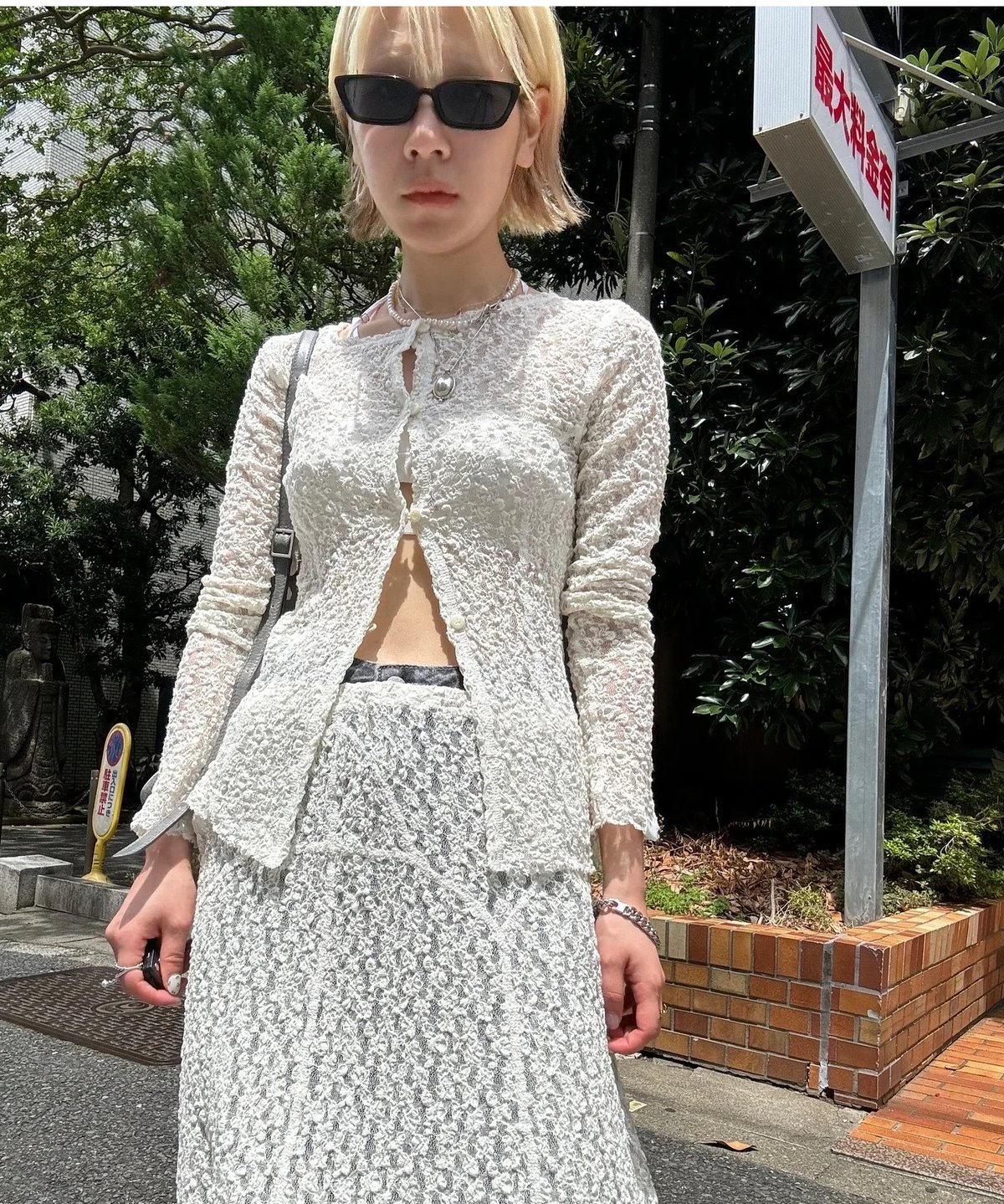 little $uzie - 【littlesuzie】2way Cropped Mix Knit Little $uzie / Organic Shrink Lace 2way Top | J