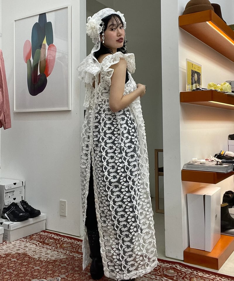 オリジナルリボン柄OP naokitomizuka / Organdie embroidery back ribbon