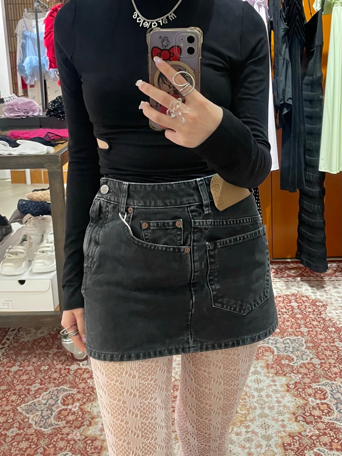 MM6 Maison Margiela デニムミニスカート MM6 / black twist denim mini skirt | JURK shop