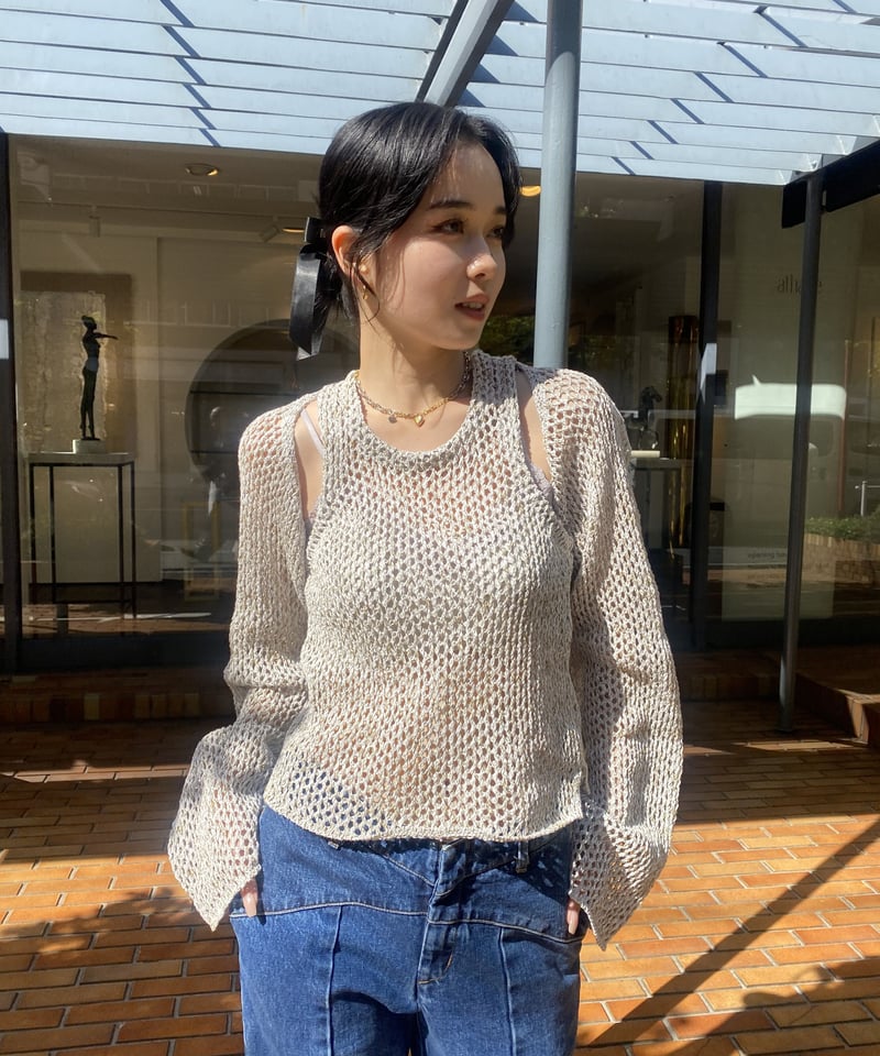 little suzie メッシュ　ニットボレロ　新品未使用 little $uzie / cotton gima mesh knit bolero | J
