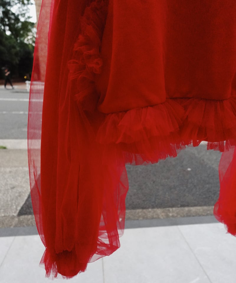 VIVIANO × JURK / Cropped Tulle Sweatshirt(red)