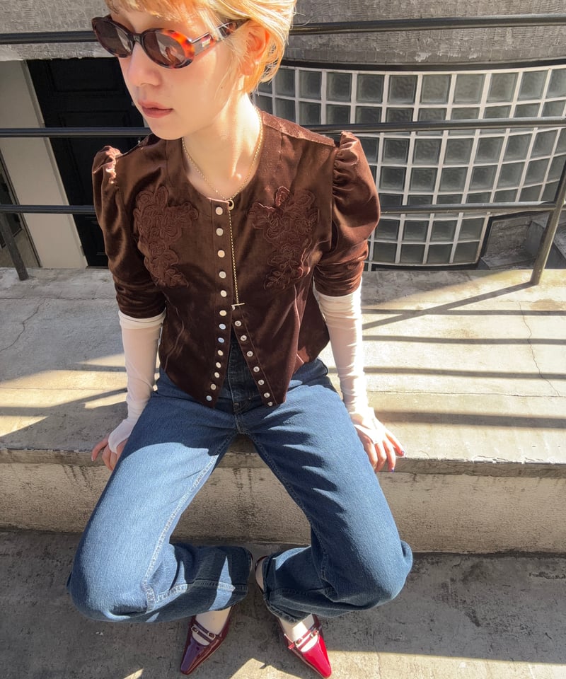 FETICO　ROSE-EMBROIDERED VELOUR CARDIGAN 25SS】FETICO フェティコ / ROSE-EMBROIDERED VELOUR CARDIGAN