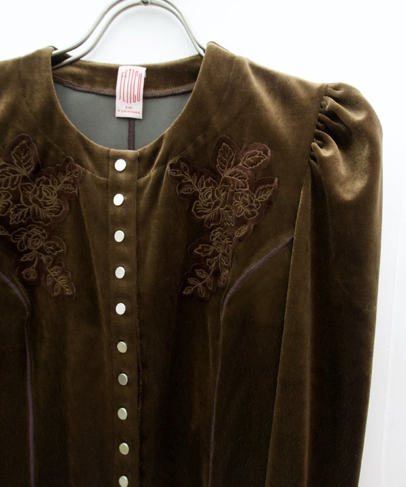FETICO / Rose-Embroidered Velour Cardigan | JUR